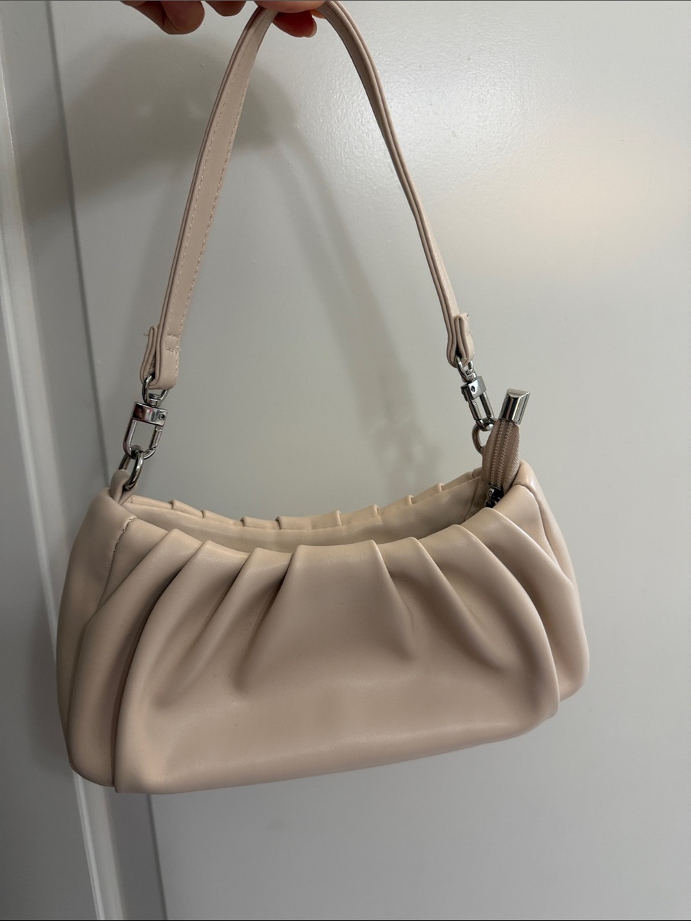 Pleated Shoulder Bag in Nude Beige